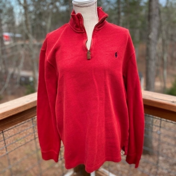 Red Polo Ralph Lauren Men’s Quarter 1/4 Zip Sweater Stand Up Collar Office L - Picture 1 of 9